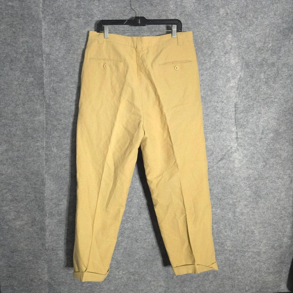 Pierre Garcia Linen Trousers Mens 36 Tan Pleated Cuffed Summer Beach Pants 36x26